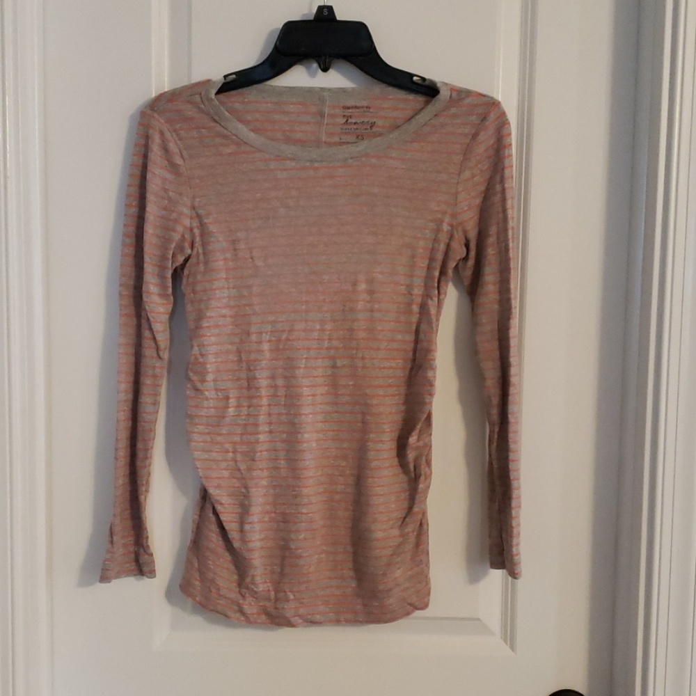 Pink and Grey Striped Maternity Tee - S